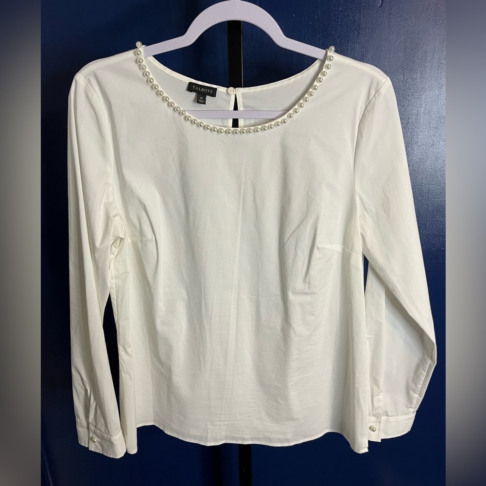 Talbots Pearl Collar Long Sleeve Blouse - Picture 1 of 3